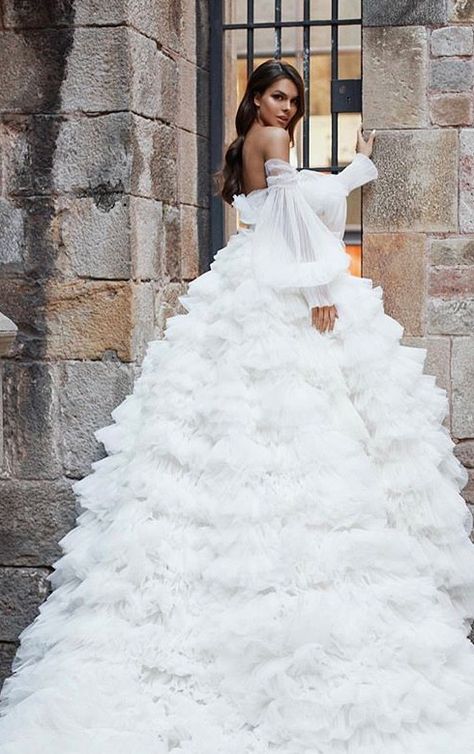 Tulle Dress Photoshoot, Milla Nova Wedding Dresses, Viki Odintcova, Princess Wedding Gown, Milla Nova, Ruffle Wedding Dress, Full Skirt Dress, Stunning Gowns, Princess Wedding