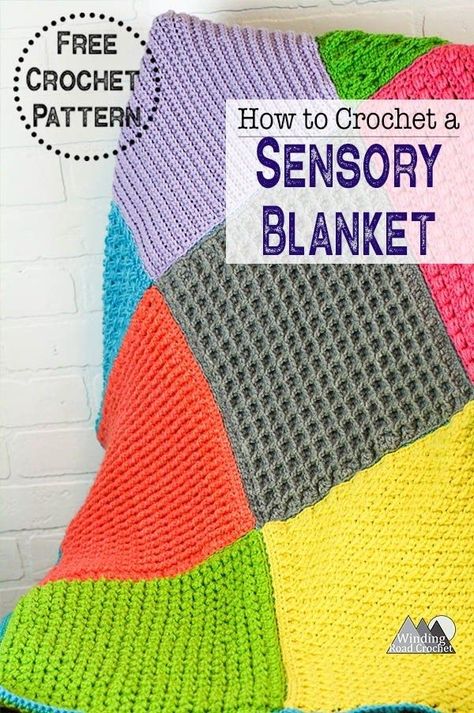 Use this collection of crochet stitch tutorials to make this crochet sensory baby blanket. This blanket makes a great gift and is so fun to create with all the beautiful textured crochet stitch squares. #crochetblanket #crochetbabyblanket #stashbuster Crochet Sensory, Sensory Baby Blanket, Textured Baby Blanket, Winding Road Crochet, Knit Afghan, Knit Patchwork, Diy Baby Blanket, Textured Crochet, Sensory Blanket