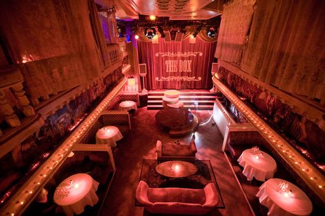 The Box Nyc Club, The Box Nyc, Nyc Clubbing, Money Party, Box Reference, Dine In Theater, Dinner Theater, Dinner Theatre, Chandelier Creative