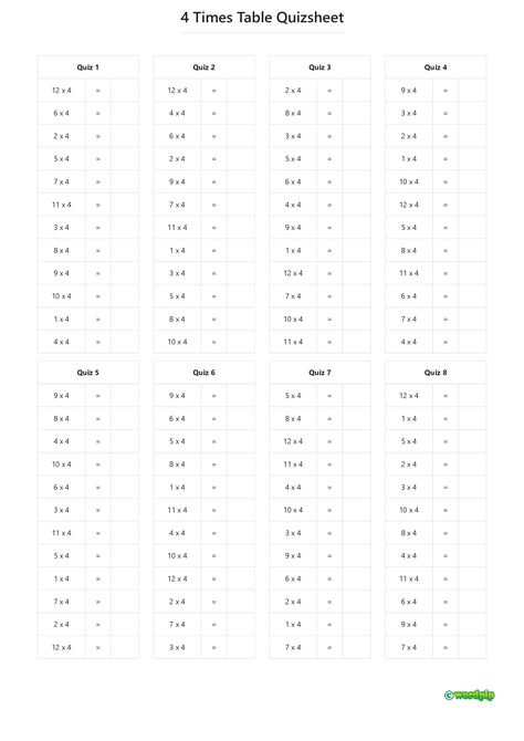 4 Times Table Worksheet, Math Times Tables, 3 Times Tables, 10 Times Table, Maths Times Tables, 4 Times Table, Multiplication Questions, Table Worksheet, Math Addition Worksheets