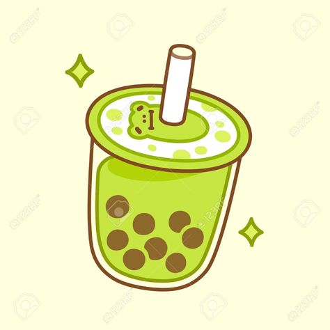 Green Bubble Tea, Tea Cup Drawing, Cup Drawing, Bubble Tea Cup, Matcha Milk, Milk Smoothie, Cartoon Green, Green Bubble, Bubble Tea