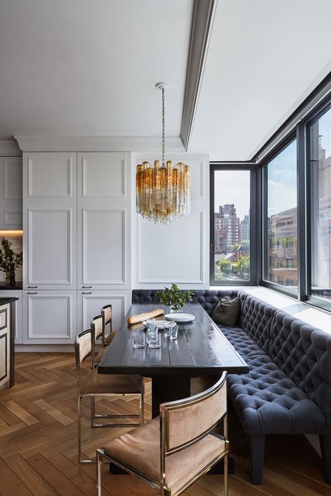 Corner banquette seating dining room