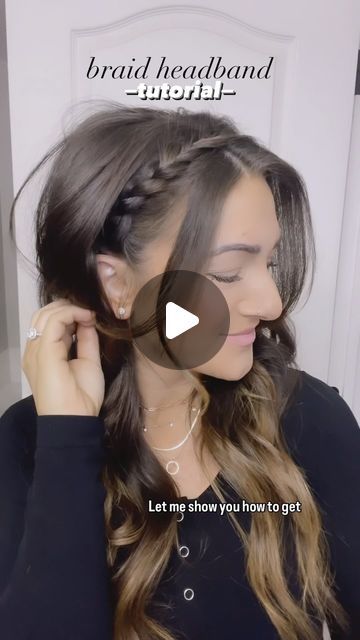 Amelia Gaerte on Instagram: "✨Braid headband tutorial✨   This is such a cute little hack that looks harder than it is! If your hair is long enough, I promise you can do this!! Tag me if you try it so I can see! 🥰   #hairtutorial #braidheadband #braidhairhacks #hairstyleidea #hairstyleinspo #hairreel #easyhairstyle #simplehairstyle #elevatedhairstyle #longhairhairstyle #cutehairstyle" Braid In Front Curly In Back, Simple Front Braid Hairstyles, Mid Length Hair Braid Styles, Head Band Braids Hairstyles, Headband Braids Hairstyles, Braided Hair Headband, Braid Hairstyles Straight Hair, Easy Braid Headband, Braid Crown Hairstyles