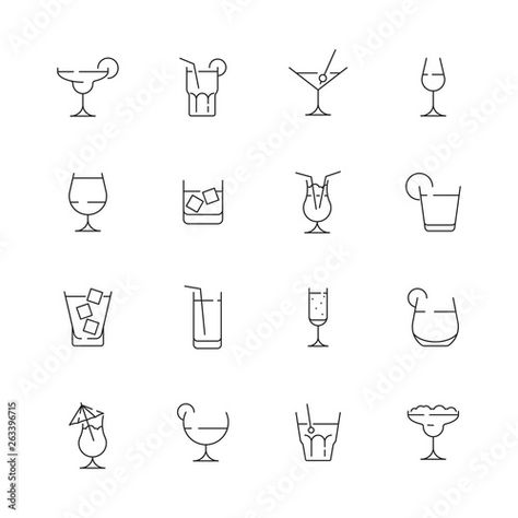 Stock Image: Glass for drink icons. Cocktail and alcoholic drink for party liquid martini with ice bar pictogram vector collection. Illustration of alcohol drink, martini beverage and whiskey Drink Matching Tattoos, Best Friend Drink Tattoos, Drinking Matching Tattoos, Matching Tattoos For Best Friends Alcohol, Alcohol Best Friend Tattoos, Martini Glass Tattoos, Matching Cocktail Tattoos, Drinking Tattoos Alcoholic, Alcohol Matching Tattoos