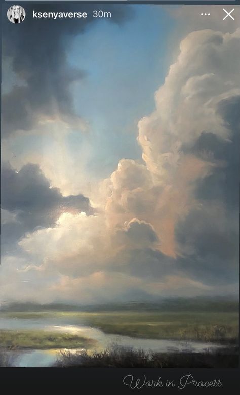 Clouds And Mountains Painting, Clouds Over Ocean Painting, Stormy Skies Painting, Watercolor Clouds Sunset, Sky Painting Ideas On Canvas, Painting Sky Clouds, How To Paint A Sky, Cloudy Painting, Clouds On Canvas