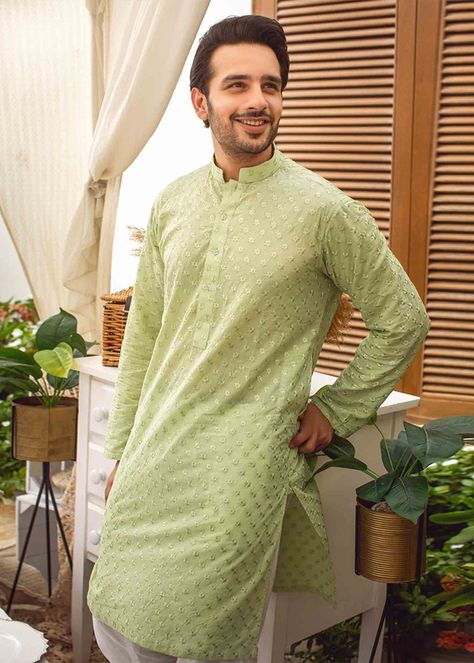 Green Kurta Men, Schiffli Kurta, Ansab Jahangir, Mens Kurta Pajama, Wedding Kurta For Men, Kurta Pajama Men, Wedding Dresses Men Indian, Gents Kurta, Designer Kurta