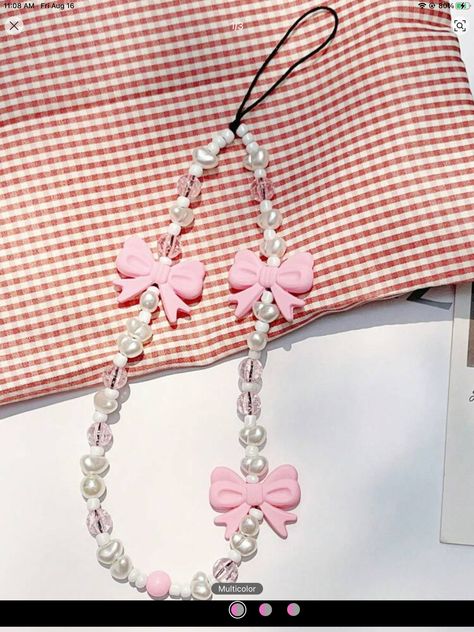 Coquette Diy, Butterfly Cute, Beads Accessories, Strap Phone, Pearl Pink, Phone Lanyard, Phone Charms, Cute Phone, Kawaii Aesthetic