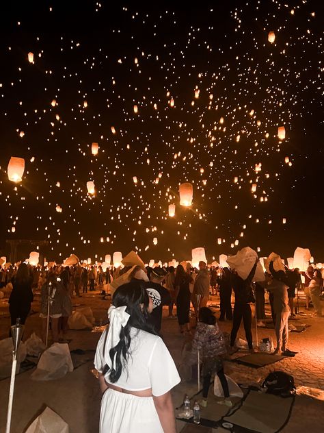 Lantern festival, rise festival, las vegas, romantic, tangled Rise Lantern Festival Las Vegas, Floating Lanterns Proposal, Latern Festival Date, Tangled Moodboard, Lantern Festival Aesthetic, Floating Lantern Festival, Water Lantern Festival, Lantern Fest, Tangled Aesthetic