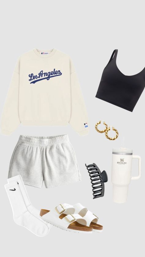 #outfit #lululemon #ladodgers #losangeles #sweatshorts #birkenstocks #chill #airportoutfit Sweatshorts Shorts Outfit, Sweatshorts Outfits, Lululemon Shorts Outfit, Sweatshorts Shorts, Air Port Outfit, Outfit Inspo Summer, Shorts Outfit, Lululemon Shorts, Sweat Shorts