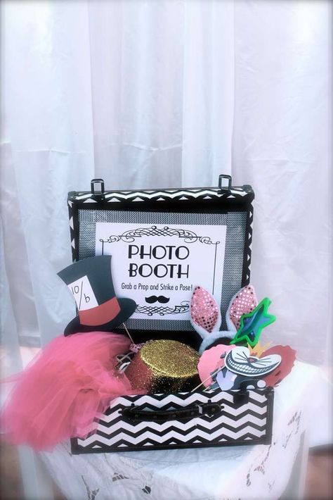 Photo booth props at an Alice in wonderland birthday party!  See more party planning ideas at CatchMyParty.com! Wonderland Sweet 16, Alice Tea Party, Alice In Wonderland Wedding, Mad Hatter Party, Alice In Wonderland Birthday, Alice In Wonderland Theme, Alice In Wonderland Tea Party, בר מצווה, Mad Tea Party