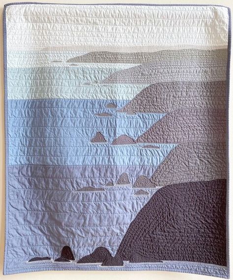 Ocean Quilt, Landscape Art Quilts, Mountain Quilts, Landscape Quilt, Cute Sewing Projects, Landscape Quilts, Crochet Quilt, Marine Layer, Colorful Quilts