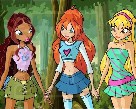 Winx Club Bloom Outfits, Winx Club Aesthetic Outfits, Movie Trios, Iconic Trios Cartoon, Iconic Trios Female, Trio Characters, Iconic Trios, Winx Club Aisha, Bloom And Stella