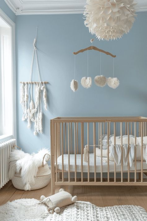 25 Blue Nursery Ideas to Welcome Your Little Boy Blue Nursery Ideas, Blue Nursery Girl, Light Blue Nursery, Baby Blue Nursery, Blue Nursery Boy, Minimalist Theme, Diy Nursery Decor, Baby Room Themes, Baby Boy Room Decor