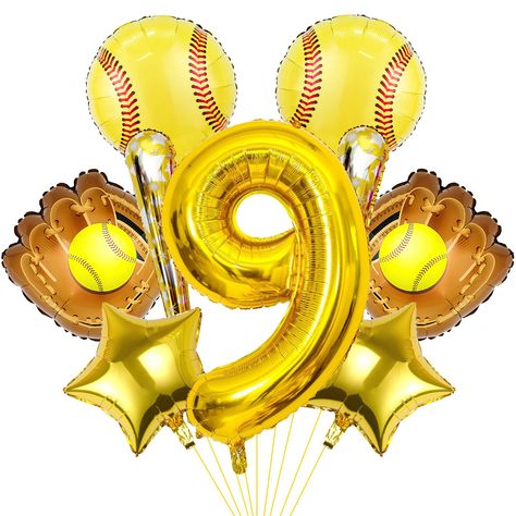 PRICES MAY VARY. Package Included: 2PCS softball foil balloons, 2 pcs jumbo glove balloons, 2pcs softball bat Balloons, 2pcs18’’ gold star balloons, 1pc 40 inch gold number balloon.Totally 9PCS. Perfect for a softball theme party. MATERIAL:The softball mylar balloons made of non-toxic aluminum foil, environmental and could be reused.Quite resistant to explosion under circumstances where we use them in a proper way, so can be reused for a long time. WIDE APPLICATION:softball balloons are ideal fo Softball Birthday Ideas, Softball Themed Party, Softball Bday Party Ideas, Softball Party Food, Softball Themed Birthday Party, Softball Birthday Party Ideas, Softball Themed Birthday Party Food, Sweet 16 Softball Theme, Softball Party Decorations