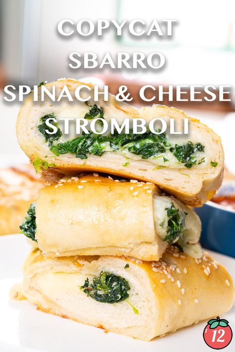 Copycat Sbarro Spinach Stromboli | 12 Tomatoes Spinach And Cheese Stromboli, Spinach Artichoke Stromboli, Spinach Stromboli Recipe Easy, Christmas Stromboli, Sbarro Stromboli Recipe, Spinach Stromboli Recipe, Stromboli With Pizza Dough, Spinach Stromboli, Cheese Stromboli