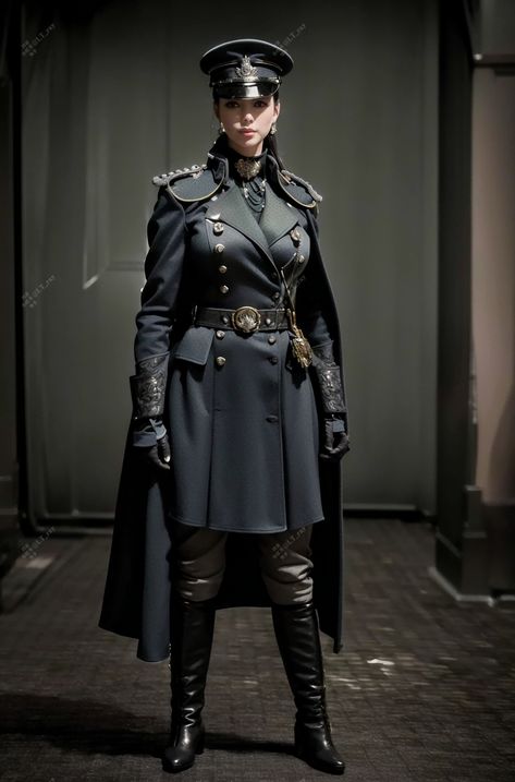 Female Dictator Aesthetic, Captain Outfit Female, Women In Uniforms Military, Female General Uniform, Futuristic Military Uniform, Military Outfits Women, Fantasy Uniforms, Military Uniform Design, Military Uniform Female