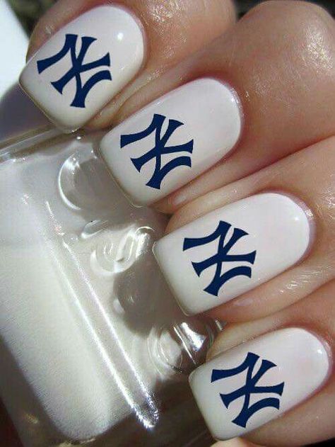 Yankees Yankees Nails, Baseball Nail Designs, Baseball Nails, Chloe Nails, Yankees Baby, My Yankees, Go Yankees, Hoco Nails, Yankees Logo