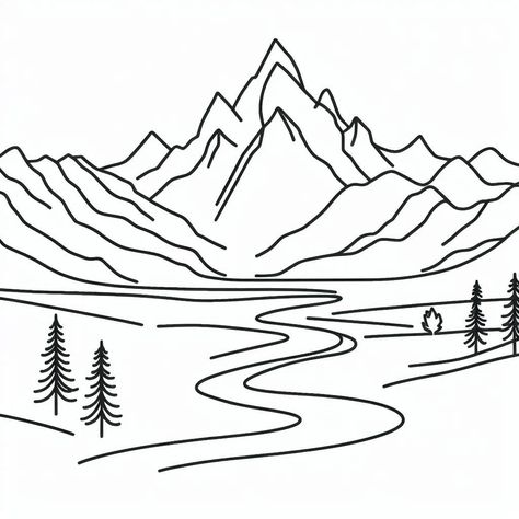 Simplistic Mountain Line Art. Simple Mountain Drawing, Bday Drawings, Mountain Drawing Simple, Mountain Drawings, Mountain Line Drawing, Mountain Line Art, Notecard Ideas, Mountain Outline, Mountains Drawing