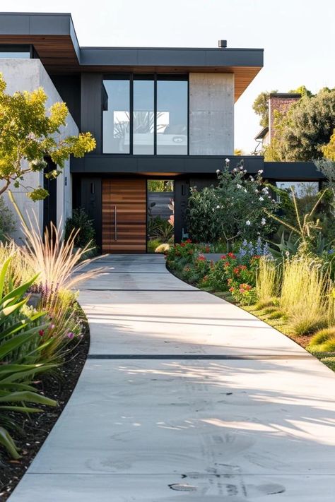 Simple Concrete Driveway Ideas for Home Appeal Concrete Driveways Ideas Cement, Cement Driveway Ideas, Asphalt Driveway Ideas, Modern Driveway Design, Paver Driveway Ideas, Modern Driveway Ideas, Concrete Driveway Ideas, Backyard Floor, Home Driveway