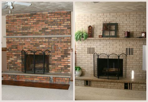 Painting Brick Fireplace, Fireplace Cabin, Brick Fireplace Remodel, Fire Hearth, Painting Brick, Fireplace Brick, Design Camino, Painted Fireplace, Brick Fireplaces