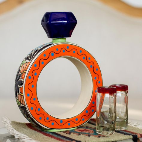 Mexican Talavera Decor, Santa Fe Christmas, Talavera Decor, Ceramic Frame, Artisan Decor, Orange Ring, Mexican Ceramics, Talavera Pottery, Orange Dots