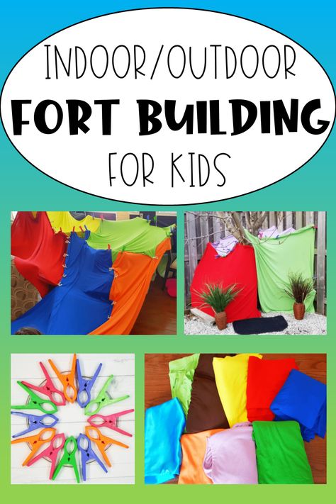 There are 2 forts - one built inside the other outside.  There are 2 images of clips and fabrics that are ideal to use. Fort Building Ideas, Building Ideas For Kids, Outdoor Forts, Fort Building, Elementary Stem Activities, Rainy Day Activities For Kids, Mothers Of Boys, Kids Forts, Building Things