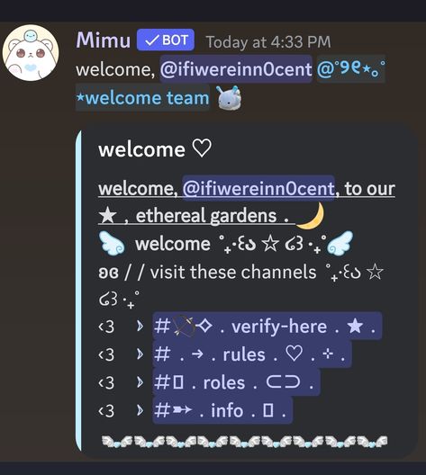 Discord Chat Ideas, Disc Server Pfp, Discord Welcome Message Template, Discord Welcome Message Ideas, Discord Welcome Message, Discord Tutorial, Welcome Discord, Discord Server Role Ideas, Discord Decor