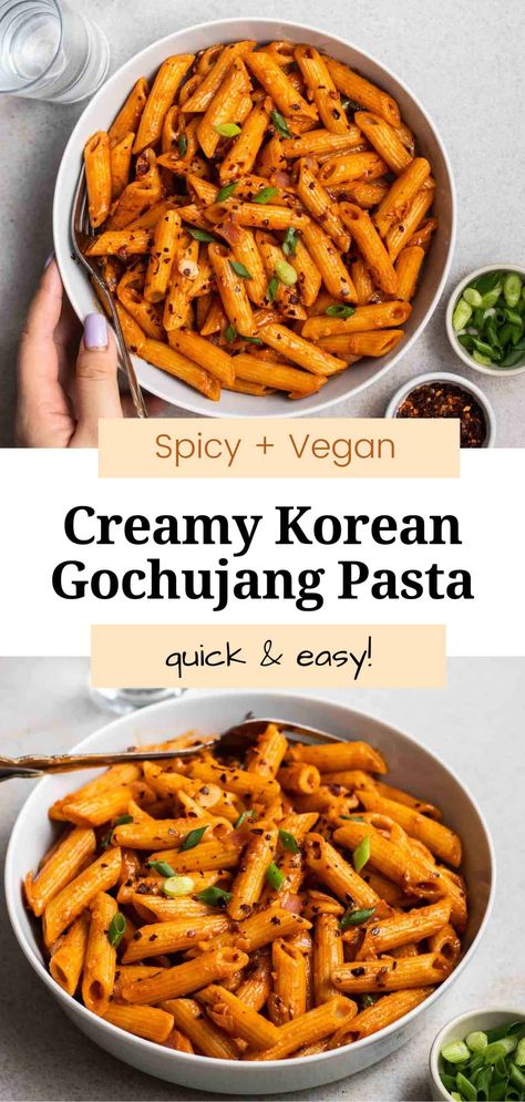 Vegan Recipes With Gochujang, Recipes Using Gochujang Korean Food, Gochujang Recipe Pasta, Gochujang Dinner Recipes, Simple Asian Dishes, Gochujang Pasta Sauce, Easy Gochujang Noodles, Cheesy Gochujang Noodles, Vegan Gochujang Noodles