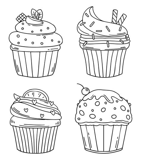 Coloring Clipart Cupcake Printable Cupcake Clipart Black And White, Cupcake Colouring, Cupcake Coloring Pages Free Printable, Cupcakes Art Drawing, Cupcake Outline, Free Birthday Clipart, Cupcake Printable, Black And White Cupcakes, Cupcake Template