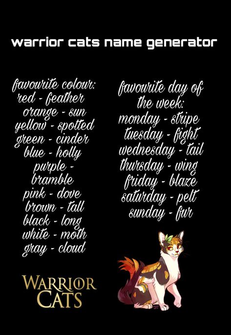 Warrior Cat Roblox Oc, Your Warrior Cat Name, Warrior Cats Name Generator, Dnd Notes, Horses Training, Funny Name Generator, Warrior Cat Names, Cats Name, Warrior Cats Funny