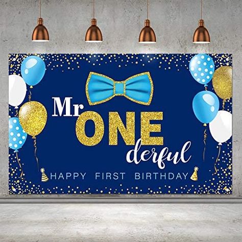 Amazon.com: Mr. Onederful Birthday Party Decorations for Boys Happy 1st Birthday Banner Backdrop Large First Birthday Cake Table Decor Mr One Party Favor Supplies (Blue and Gold) : Toys & Games First Birthday Cake Table, Birthday Cake Table Decor, Onederful Birthday Party, Birthday Cake Table, Cake Table Decor, Baby Birthday Party Decorations, Mr Onederful Birthday, Onederful Birthday, Mr Onederful