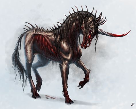 Demented Unicorn by rob-powell on DeviantArt Demon Horse, Evil Unicorn, Mythical Creatures Fantasy, Fantasy Horses, Unicorn Horse, Unicorn Art, Mythical Creatures Art, Mythological Creatures, Mystical Creatures