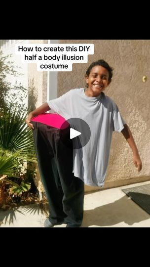 529 reactions · 126 shares | How to create a DIY half a body optical illusion costume.🫣😳🎃🧡
.
.
Grab an oversized shirt and oversized pants. You’re going to cut behind the knees on the pants, and behind the shirt on the back. Add cardboard to the waist of the pants, then add tissue to the cardboard and paint it red. 
Slip your legs in through the holes in the back of the pants and put your head in through the hole in the back of the shirt. Lean sideways, then you’re done. 👻
.
.
.
.
.
.
.
.
.
.
.
.
.
.
.
.
.
.
.
.

#howto #mindblown #coolcostumes #halloween #halloweencostume #halloweencostumeideas
#costumeideas #funcostumes #halloweenparty #halfabody #opticalillusion #illusion #trickortreat #halloweentime #halloween2024 #opticalillusions #diycostume #diyhalloween #halloweenideas #costum Optical Illusion Costumes Diy, Optical Illusion Halloween Costumes, Optical Illusion Costumes, Illusion Costumes Diy, Holes Halloween Costume, Illusion Costumes, Oversized Pants, Diy Halloween Costume, Cool Halloween Costumes