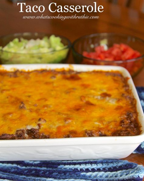 Taco Casserole by www.whatscookingwithruthie.com Taco Casserole, Quick And Easy Dinner, Taco Stuffed Shells, Mexican Dishes, Main Dish Recipes, Casserole Recipes, Casserole Dishes, Yummy Dinners, Delicious Recipes