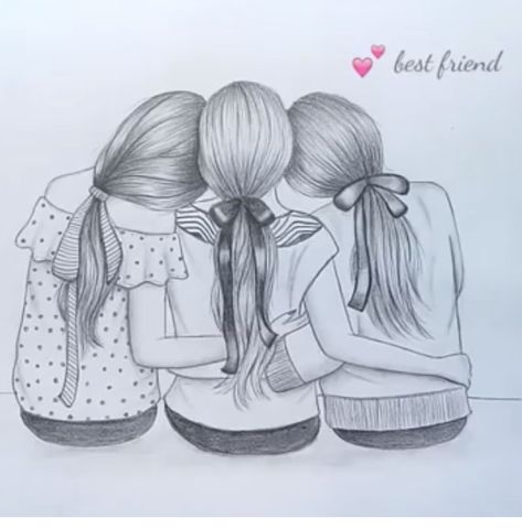 Three Friends Hugging, Friends Drawing Easy, Friendship Day Drawing, Girl Drawing Tutorial, Best Friends Drawing, Girl Pencil Sketch, Friends Drawing, Sisters Drawing, Friends Sketch