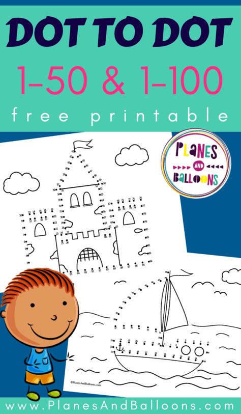 Dot to dot printables for kindergarten for numbers 1-50 and 1-100 number recognition FREE. #kindergarten #planesandballoons Division Math, Dot To Dot Printables, Math Kindergarten, First Week Of School Ideas, Dots Free, Math Graphic Organizers, Dot Worksheets, Math Centers Middle School, Common Core Kindergarten