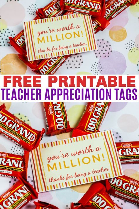 100 Grand Teacher Appreciation, Candy Teacher Appreciation Gifts, Teacher Appreciation Snack Tags, Teacher Appreciation Candy Sayings, Candy Sayings Gifts Staff Appreciation, Teacher Appreciation Gifts Twix Candy, 50th Birthday Party Activities, Teacher Appreciation Candy Sayings Printable Tags Free, Quick Teacher Gifts