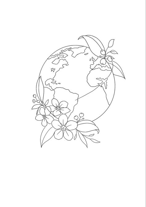 Earth With Flowers Tattoo, Planet Earth Tattoo Design, Earth Flower Tattoo, Earth And Moon Tattoo, Earth Tattoo, Circle Drawing, Travel Tattoo, Moon Tattoo, Green Man