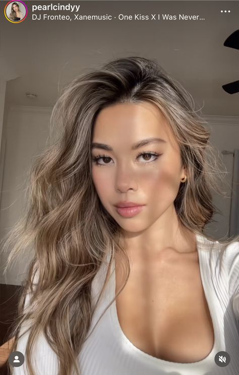 Blonde On Different Skin Tones, Fall Hair Color For Asian Hair, Hair Color For Mid Tone Skin, Tan With Light Brown Hair, Brown Hair Balayage Pale Skin, Blonde Highlights For Asian Hair, Fall Hair Colors For Asians, Asian With Brunette Hair, K Pop Idols Hair Color