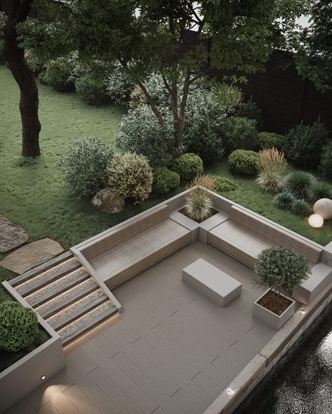 51 Gorgeous Outdoor Patio Design Ideas Sunken Patio, Small Patio Design, Outdoor Patio Designs, Minimalist Garden, Sunken Garden, Casa Exterior, Modern Landscape, Gardens Design, Outdoor Room