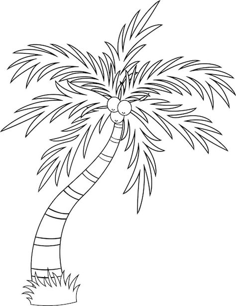 Coconut Tree Outline, Palm Tree Outline, Coconut Tree Drawing, Cartoon Palm Tree, Sunset Ideas, Crown Of Leaves, Palm Tree Drawing, Tree Cut Out, Palm Tree Vector