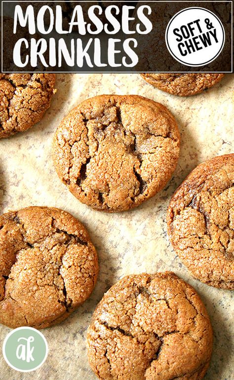 These molasses crinkles, an award-winning recipe from my cousin Kristina, are one of favorites for the holidays. Sugar crusted, soft and chewy, the texture is ideal, and the flavor, spiced with all of the warmth of cinnamon and cloves, is exceptional. #molasses #crinkles #christmas #holiday #baking Spiced Molasses Cookies, Molasses Crinkle Cookies Recipe, Molasses Crinkles Recipe, Crunchy Molasses Cookies, Seriously Soft Molasses Cookies, Molasses Crinkles, Christmas Trays, Chewy Molasses Cookies, Healthy Foods To Make