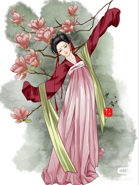 Late Tang dynasty hanfu illustrated by 九如 from Redbook app Chinese Traditional Clothing Drawing, Tang Dynasty Hairstyles, Hanfu Drawing, Tang Dynasty Art, Tang Dynasty Clothing, Tang Dynasty Hanfu, Hanfu Art, Traditional Chinese Hanfu, Chinese Traditional Clothing