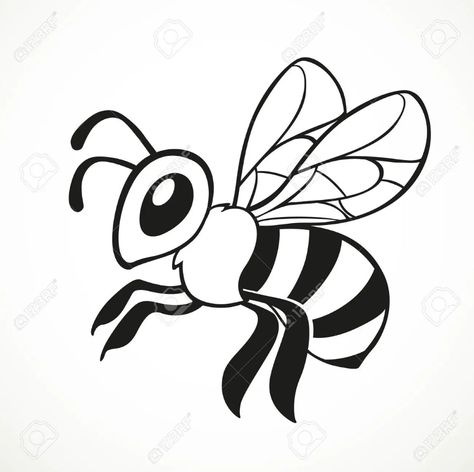 Bee flies line graphic arts isolated on a white background - 76844088 Black And White Bee Drawing, How To Draw Honey Bee, Simple Bee Outline, Drawings Of Bees, Bee Drawing Ideas, Bee Drawing Simple, Bee Line Art, Honey Bee Drawing, Bee Outline