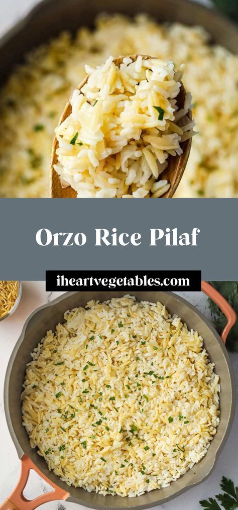 This delicious orzo rice pilaf is the perfect quick and easy side dish. Fluffy rice and tender orzo pasta come together for a tasty recipe that is simple to make! Rice Pilaf With Orzo, Orzo Rice, Easy Rice Pilaf, Diy Pasta, Orzo Recipe, Rice Pilaf Recipe, Pilaf Recipes, Orzo Recipes, Rice Side Dishes