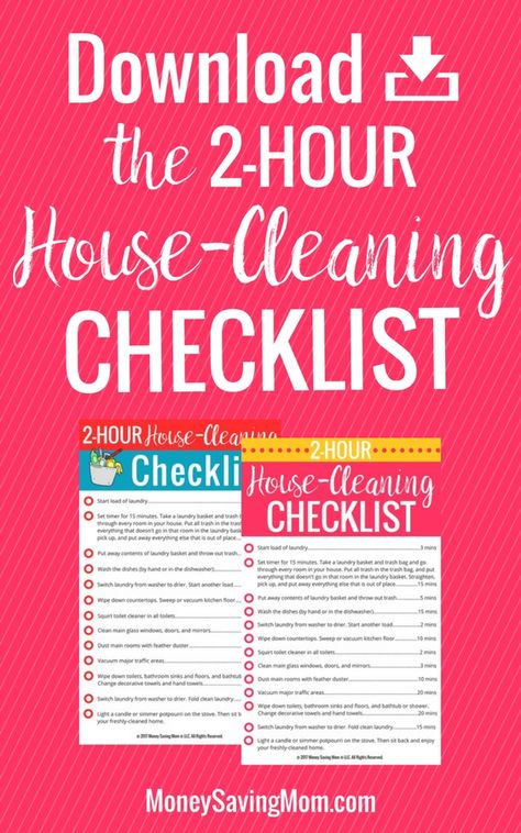 Get Your House Clean in 2 Hours! | Money Saving Mom® : Money Saving Mom® Money Saving Mom, House Cleaning Checklist, Printable Checklist, Cleaning Checklist, Cleaning Schedule, Green Cleaning, House Cleaning, Kitchen Tips, Home Maintenance