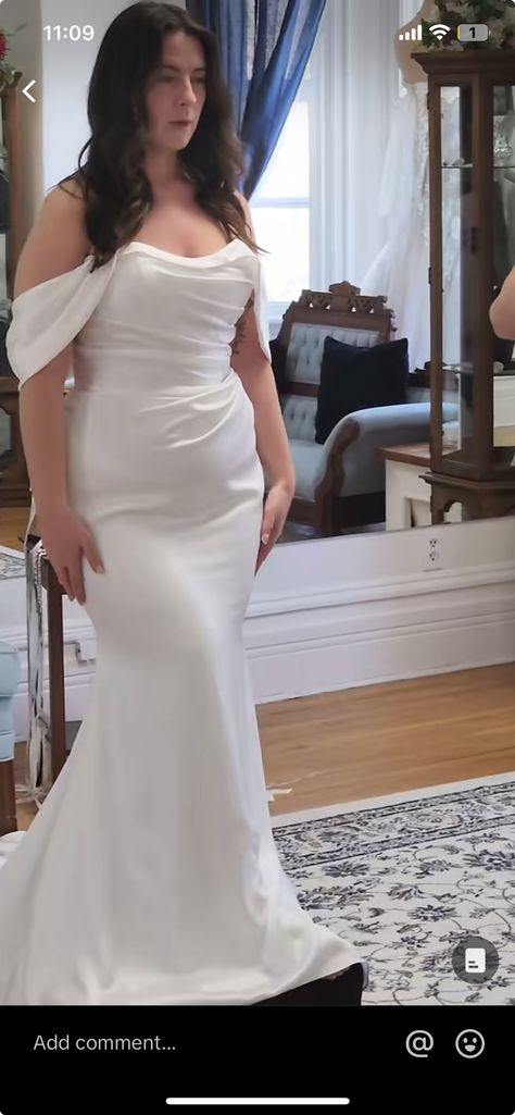 Modsize Wedding Dress, Classy Plus Size Wedding Dress, Long Silk Wedding Dress, Rental Dresses Store, Simple Curvy Wedding Dress, Mid Sized Bride, Minimalist Wedding Dresses Plus Size, Midsize Wedding Dresses, Satin Off The Shoulder Wedding Dress