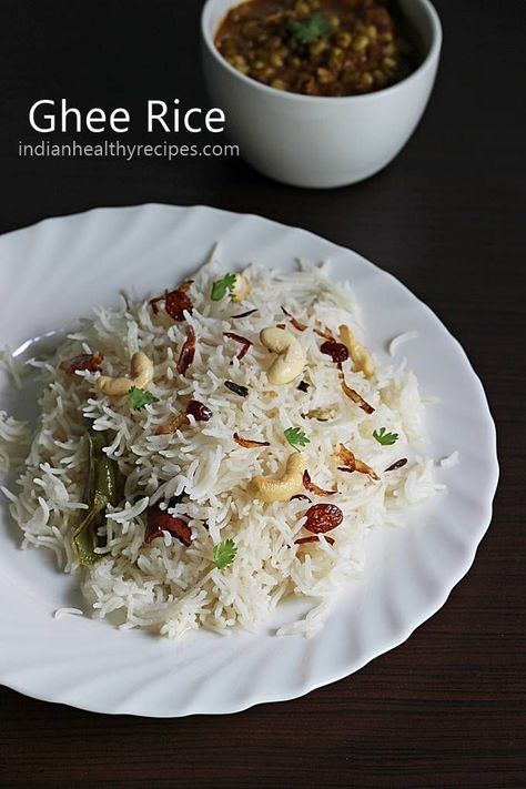 ghee rice is a one pot rice dish that is made using ghee, nuts & raisins. Ghee rice is served with kurma or any curry. #gheerice #gheericerecipe Ghee Rice Recipe, Chicken Chettinad, Appetizers Chicken, Cooking With Ghee, Ghee Rice, Ghee Recipe, Making Ghee, Indian Rice Recipes, Indian Chicken Recipes