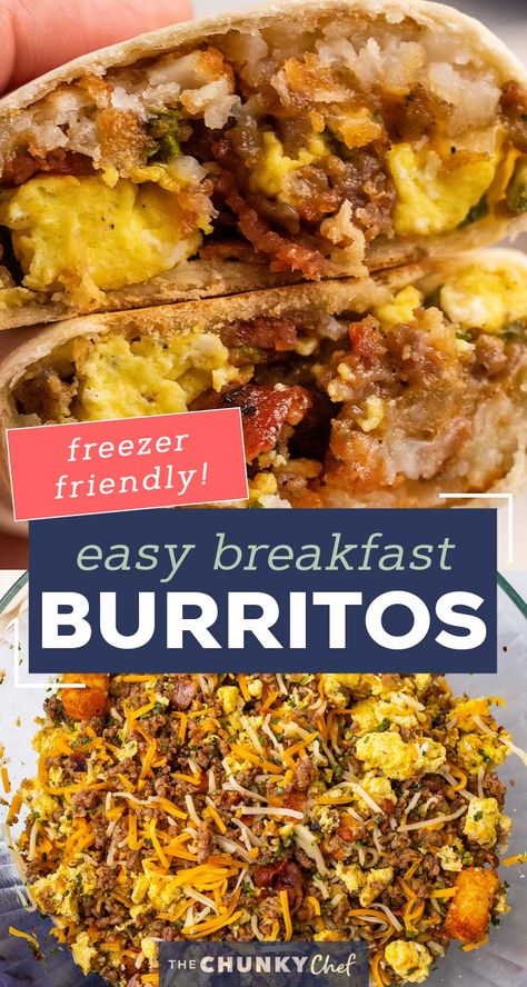 Cheese Hashbrowns, Easy Breakfast Burritos, Freezer Breakfast Burritos, The Chunky Chef, Mayonnaise Cake, Chunky Chef, Chocolate Mayonnaise Cake, Breakfast Hashbrowns, Breakfast Burritos Recipe