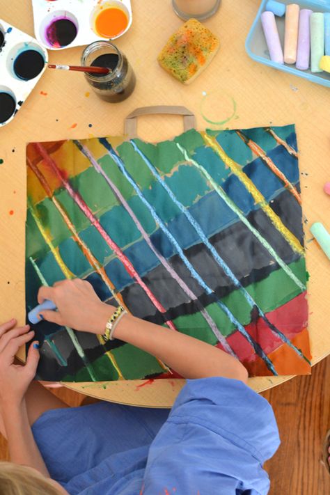 recycled art ~ paint on paper bags | art bar Paper Bag Art, Prek Art, Art Preschool, Art 2022, Paint On Paper, Art Camp, Art Bar, Bag Art, Elementary Art Projects